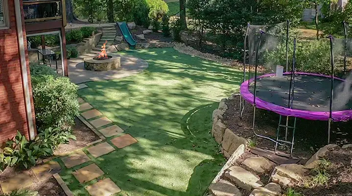 Outdoor Makeover: Trampoline-installation-in-backyard