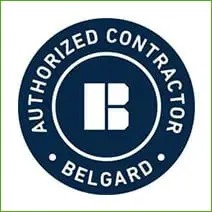 A circular blue logo features the words Authorized Contractor Belgard around a central stylized white letter B.