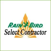 The Rain Bird Select Contractor logo features a green bird silhouette above the words 