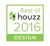 A white square badge features the green Houzz logo on the left and “Best of houzz 2016 DESIGN” in green and black text.
