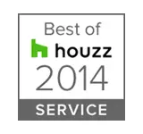 A square badge displays the green houzz logo and the words Best of houzz 2014 SERVICE.