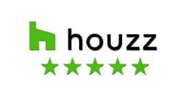 The Houzz logo features a green house icon, the word 