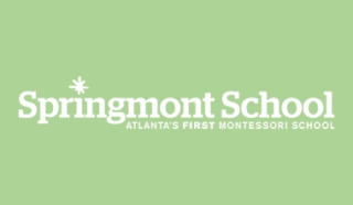 Springmont School logo appears on a green background with “ATLANTA'S FIRST MONTESSORI SCHOOL” written underneath.