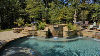 Beautiful pool with waterfall features.